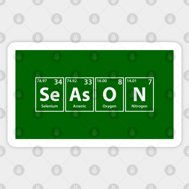 Season (Se-As-O-N) Periodic Elements Spelling Sticker by cerebrands